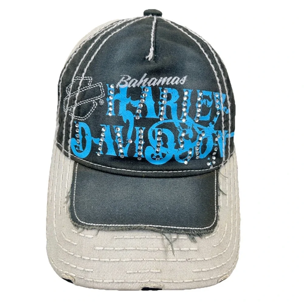 Harley Davidson Dad Hat‎ Cap Strap Back Bahamas Distressed Frayed Worn Adult